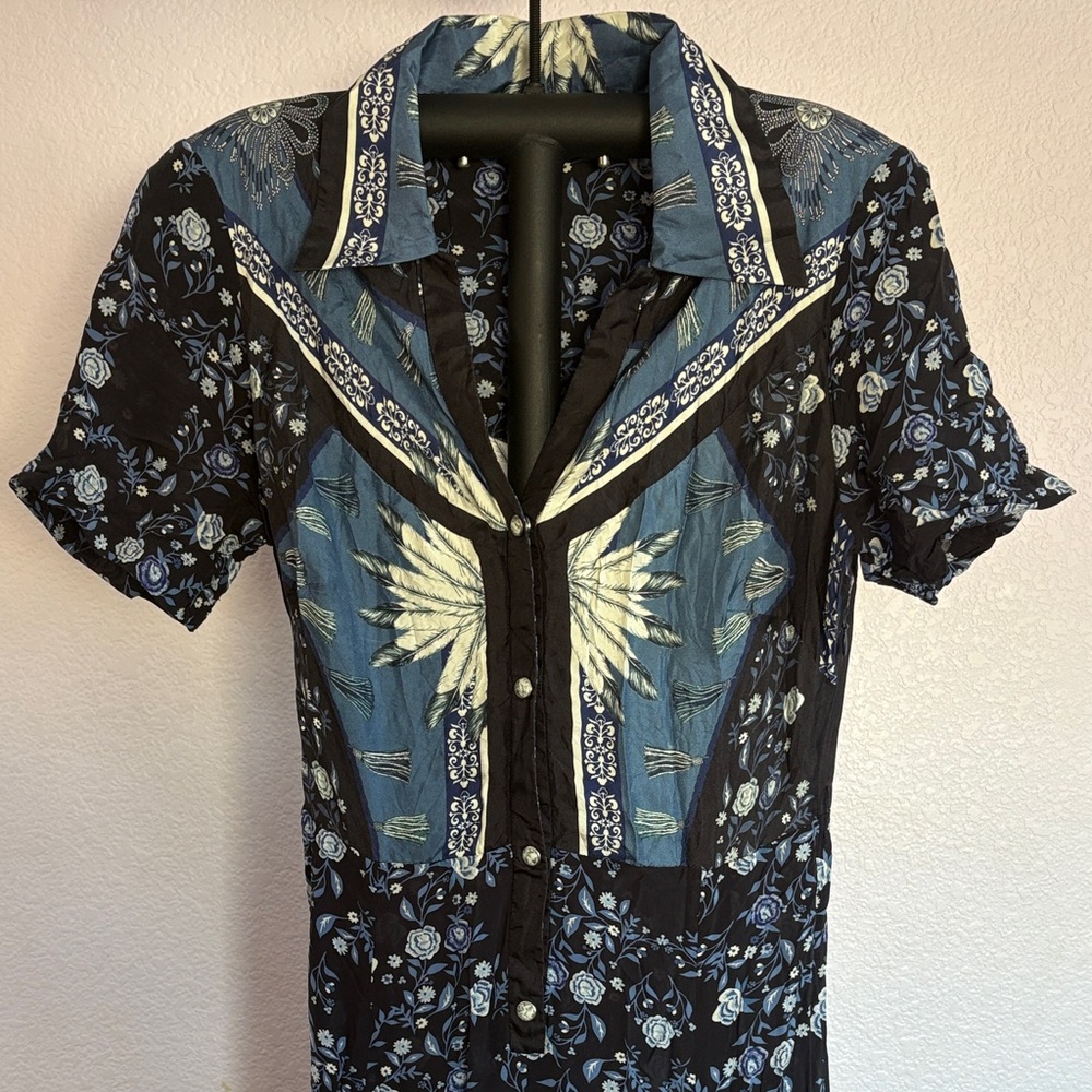 Sandro Navy and Cream Floral Midi Dress - Picture 4 of 6